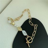 Korea Unique Baroque Pearl Necklace Metal Chain Buckle Pearl Chain Necklace Wholesale Nihaojewelry sku image 1