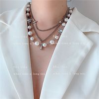 Korea Dongdaemun Modell Kalten Wind Mode Design Sinn Mehrstufiges Kreuz Perle Schlüsselbein Kette Halskette Choker sku image 1