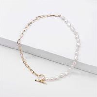 Fashion Jewelry Half Chain Half Pearl Bead Short Necklace Wholesale Nihaojewelry sku image 1