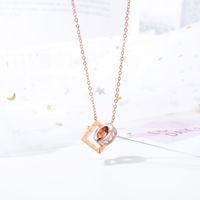 Korean Fashion Hot Sale Double Ring Zircon Pendant Classic Square Roman Numeral Clavicle Chain Ladies Stainles Wholesale Nihaojewelry main image 3