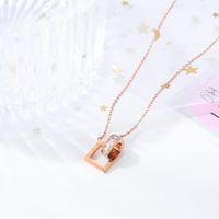 Korean Fashion Hot Sale Double Ring Zircon Pendant Classic Square Roman Numeral Clavicle Chain Ladies Stainles Wholesale Nihaojewelry main image 4