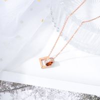 Korean Fashion Hot Sale Double Ring Zircon Pendant Classic Square Roman Numeral Clavicle Chain Ladies Stainles Wholesale Nihaojewelry main image 5