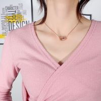 Korean Fashion Hot Sale Double Ring Zircon Pendant Classic Square Roman Numeral Clavicle Chain Ladies Stainles Wholesale Nihaojewelry main image 6