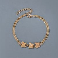 New Anklets Niche Metal Texture Three Butterfly Anklets Cold Wind Simple Double-layer Feet Wholesale Nihaojewelry main image 5