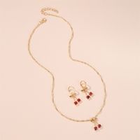 New Style Hot Wedding Dinner Jewelry Temperament Pomegranate Red Cherry Necklace Girl's Simple Wild Crystal Earrings Wholesale Nihaojewelry main image 4