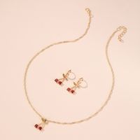 New Style Hot Wedding Dinner Jewelry Temperament Pomegranate Red Cherry Necklace Girl's Simple Wild Crystal Earrings Wholesale Nihaojewelry main image 6