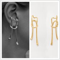 New Tide Earrings Exaggerated Personality Design Gold Retro Long Ear Clips Pierced Ears Wholesale Nihaojewelry main image 2