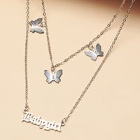 Jewelry Fashion Metal Three-dimensional Butterfly Pendant Double Layer Babygirl Necklace sku image 2
