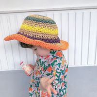 Straw Hat Summer Beach Small Fresh Japanese Sunscreen Child Fisherman Hat Korean Fashion Parent-child Rainbow Hat Wholesale Nihaojewelry main image 3