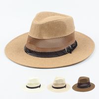Hat Men's Summer Leisure Sun Hat Middle-aged And Elderly Mesh Breathable Sunscreen Jazz Hat Outdoor Leisure Straw Hat  Wholesale Nihaojewelry main image 2