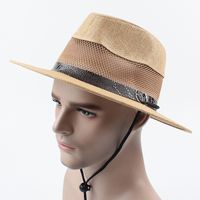Hat Men's Summer Leisure Sun Hat Middle-aged And Elderly Mesh Breathable Sunscreen Jazz Hat Outdoor Leisure Straw Hat  Wholesale Nihaojewelry main image 3