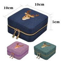 Bucks Embroidery Small Jewelry Box Removable Hemp Material Compact Stud Earrings Storage Box Wholesale Nihaojewelry main image 4