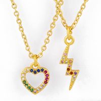 Love Heart Peach Heart Necklace Han Wei Inlaid Color Zircon Lightning Necklace New Accessories main image 2