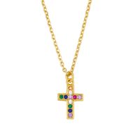 Europäische Und Amerikanische Mode Klassische Kreuz Anhänger Halskette Weibliche Mikro Eingelegte Farbe Zirkon Kreuz Krone Halskette Nkq65 main image 4