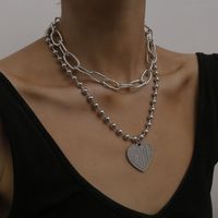 Fashion Jewelry Yiwu Nihaojewelry Wholesale Exaggerated Cross Round Bead Chain Accessories Female Retro Heart-shaped Letter Relief Necklace main image 4
