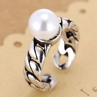Fashion Copper Ring Nihaojewelry Wholesale Metal Retro Simple Pearl Open Ring main image 2