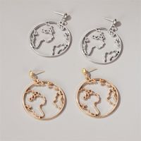 New Exaggerated Map Earrings Creative Design World Map Earrings Simple Round Hollow Earrings main image 3