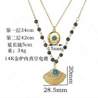 New 14k Gold Double-layer Turquoise Diamond-shaped Fan-shaped Ginkgo Leaf Necklace Titanium Steel Round Brand Octagon Star Sun Necklace main image 3