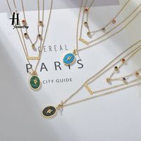 New Creative Colorful Diamond Emerald Turquoise Multi-layer Alphabet Necklace Stainless Steel Oval Snake Necklace main image 2