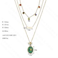 New Creative Colorful Diamond Emerald Turquoise Multi-layer Alphabet Necklace Stainless Steel Oval Snake Necklace main image 3