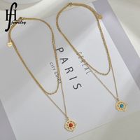 Vintage Hollow Double Sun Round Card Compass Necklace 14k Gold Stainless Steel Octagon Star Necklace main image 1