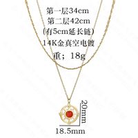 Vintage Hollow Double Sun Round Card Compass Necklace 14k Gold Stainless Steel Octagon Star Necklace main image 3
