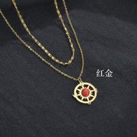 Vintage Hollow Double Sun Round Card Compass Necklace 14k Gold Stainless Steel Octagon Star Necklace main image 6
