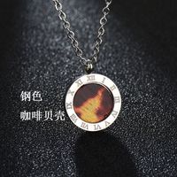 Korean New Classic 18k Gold Double-sided Shell Round Roman Numeral Necklace Titanium Steel Clavicle Chain Nihaojewelry Wholesale main image 5