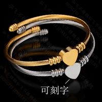 Simple Glossy Love Bracelet Wholesale Titanium Steel Lettering Cable Wire Opening Bracelet main image 4
