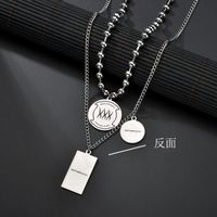 The New Hip-hop Bungee Multi-layer Necklace Stacking Suit Round Bead Titanium Steel Letter Military Brand Punk Necklace main image 4