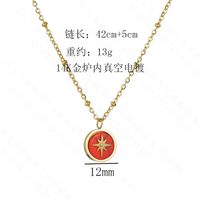 Ins Retro Hong Kong Stil Mode Temperament 14k Gold Zirkon Sechs Zackige Stern Halskette Titan Stahl Runde Marke Knopf Kompass Halskette main image 3