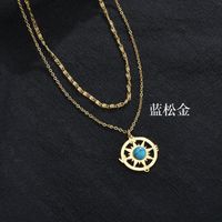 Vintage Hollow Double Sun Round Card Compass Necklace 14k Gold Stainless Steel Octagon Star Necklace sku image 1
