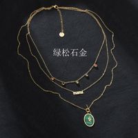 New Creative Colorful Diamond Emerald Turquoise Multi-layer Alphabet Necklace Stainless Steel Oval Snake Necklace sku image 1