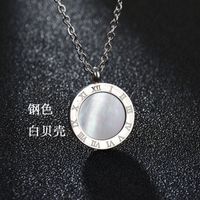 Korean New Classic 18k Gold Double-sided Shell Round Roman Numeral Necklace Titanium Steel Clavicle Chain Nihaojewelry Wholesale sku image 1