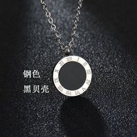 Korean New Classic 18k Gold Double-sided Shell Round Roman Numeral Necklace Titanium Steel Clavicle Chain Nihaojewelry Wholesale sku image 3