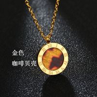 Korean New Classic 18k Gold Double-sided Shell Round Roman Numeral Necklace Titanium Steel Clavicle Chain Nihaojewelry Wholesale sku image 5