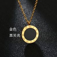 Korean New Classic 18k Gold Double-sided Shell Round Roman Numeral Necklace Titanium Steel Clavicle Chain Nihaojewelry Wholesale sku image 6