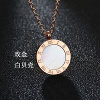 Korean New Classic 18k Gold Double-sided Shell Round Roman Numeral Necklace Titanium Steel Clavicle Chain Nihaojewelry Wholesale sku image 7