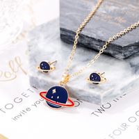 New Blue Planet Earrings Star Geometric Round Pendant Long Necklace Set Nihaojewelry Wholesale main image 3