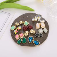 New Cat Eye Resin Earrings Set Crystal Earrings Colorful Small Star Earrings Nihaojewelry Wholesale main image 5