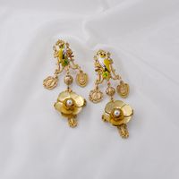 Retro Palace Style Flower Earrings Thin Long Earrings Colorful Bird Earrings Baroque Earrings Nihaojewelry Wholesale main image 2