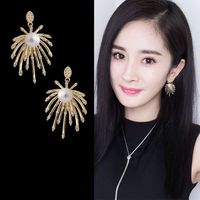 Korean New Fireworks Pearl Exaggerated Earrings Fashion Earrings 925 Zircon Micro-inlaid Silver Needle Earrings Wholesale Nihaojewelry main image 2