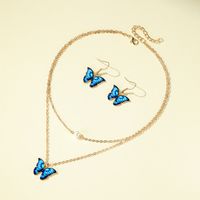 New Fashion Butterfly Necklace Color Double Pearl Butterfly Necklace Elegant Butterfly Earring Set Wholesale main image 4