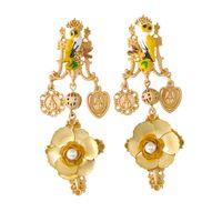 Retro Palace Style Flower Earrings Thin Long Earrings Colorful Bird Earrings Baroque Earrings Nihaojewelry Wholesale sku image 1