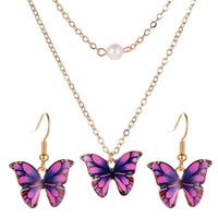 New Fashion Butterfly Necklace Color Double Pearl Butterfly Necklace Elegant Butterfly Earring Set Wholesale sku image 1