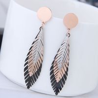 Korean Fashion T Simple Titanium Steel Tricolor Tree Leaf Earrings sku image 1