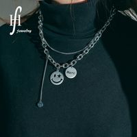 The New Cold Double-layer Expression Smiley Necklace Titanium Steel Hip-hop Tassel Mom Round Letter Alphabet Necklace main image 1