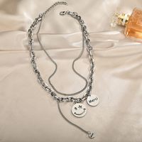 The New Cold Double-layer Expression Smiley Necklace Titanium Steel Hip-hop Tassel Mom Round Letter Alphabet Necklace main image 5