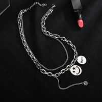 The New Cold Double-layer Expression Smiley Necklace Titanium Steel Hip-hop Tassel Mom Round Letter Alphabet Necklace main image 6