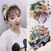 Koreanische Süße Kaninchen Ohren Stirnband Weibliche Bonbon Farbe Satin Haar Höhle Osttor Haarschmuck Doppels Chicht Schleife Dünnes Stirnband main image 1